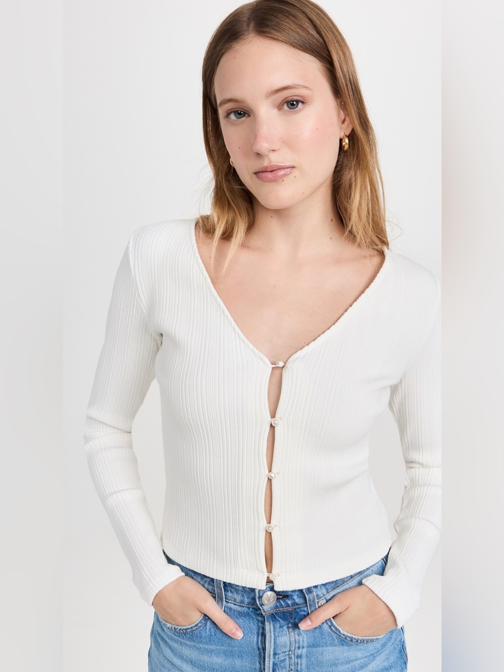 Vince Pearl button ribbed v neck cardigan EUC